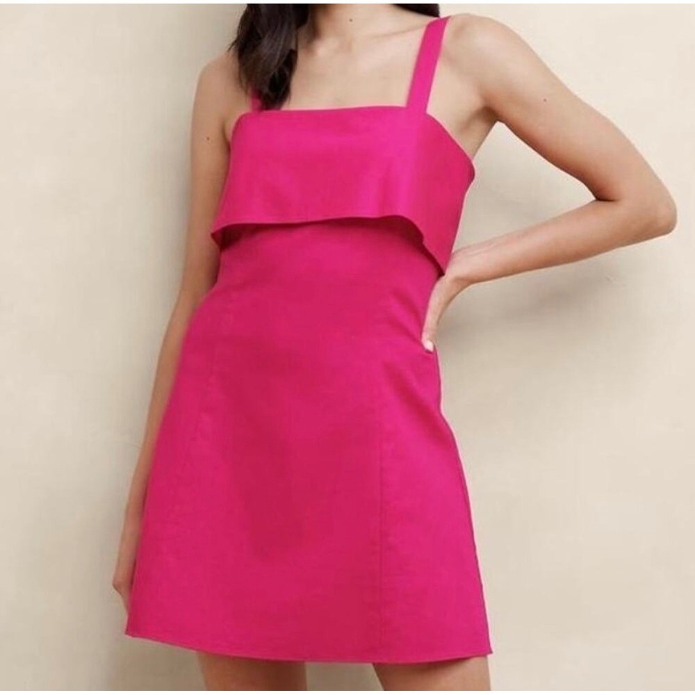 Banana Republic Sleeveless Stretch Linen Mini Dress Dragon Fruit Pink 18